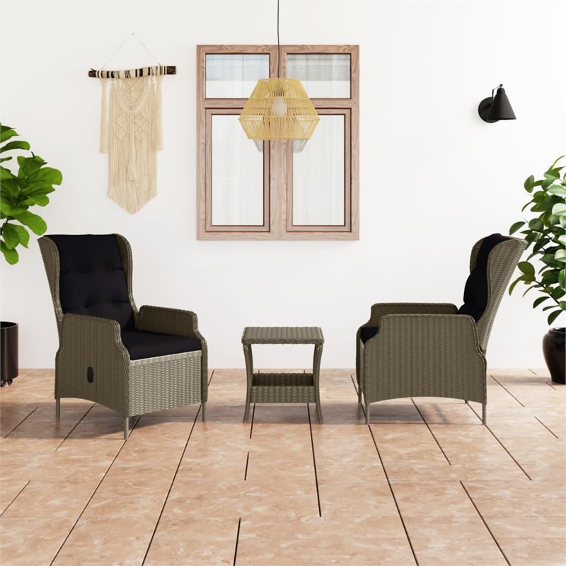 vidaXL 3 Piece Poly Rattan Garden Lounge Set in Black/Brown