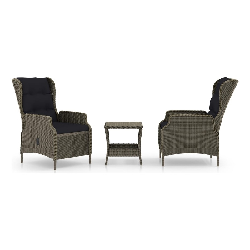 vidaXL 3 Piece Poly Rattan Garden Lounge Set in Black/Brown