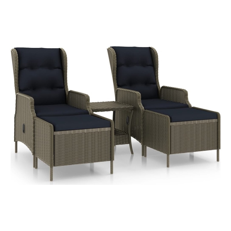 vidaXL 3 Piece Steel Garden Lounge Set in Black/Brown