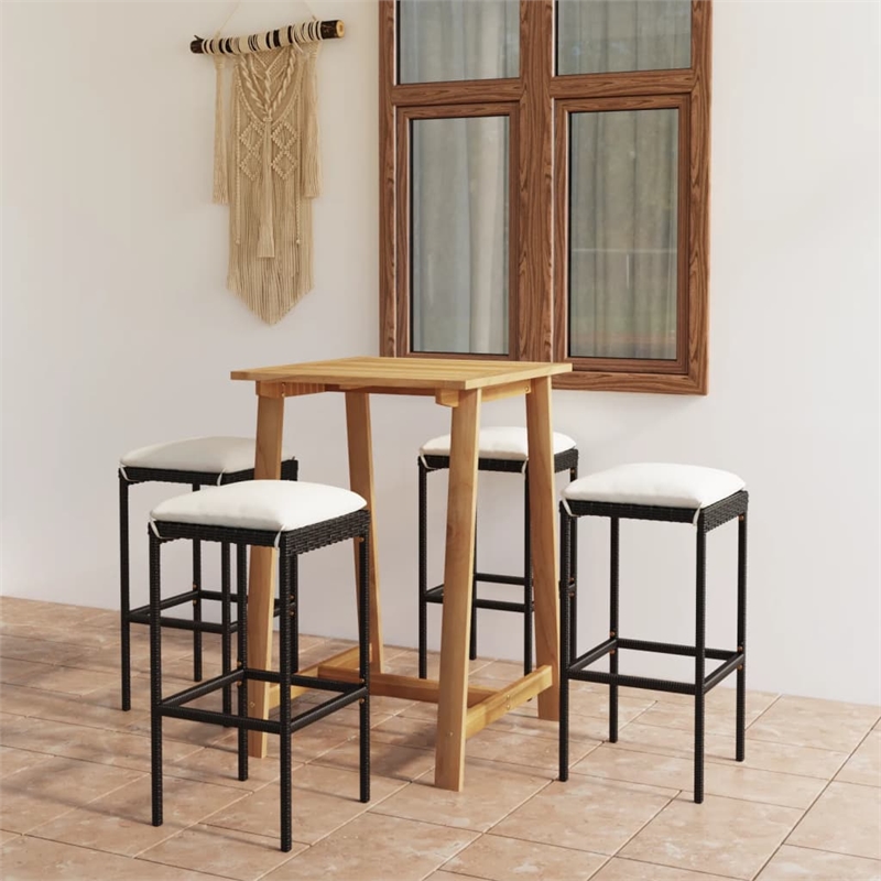 vidaXL 5 Piece Solid Acacia Wood Bar Set in Black/Cream