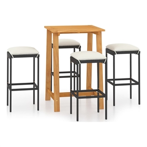 vidaXL 5 Piece Solid Acacia Wood Bar Set in Black/Cream