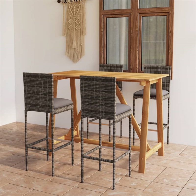 vidaXL 5 Piece Solid Acacia Wood Bar Set in Gray/Anthracite