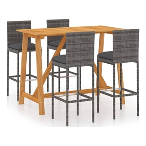 vidaXL 5 Piece Solid Acacia Wood Bar Set in Gray/Anthracite