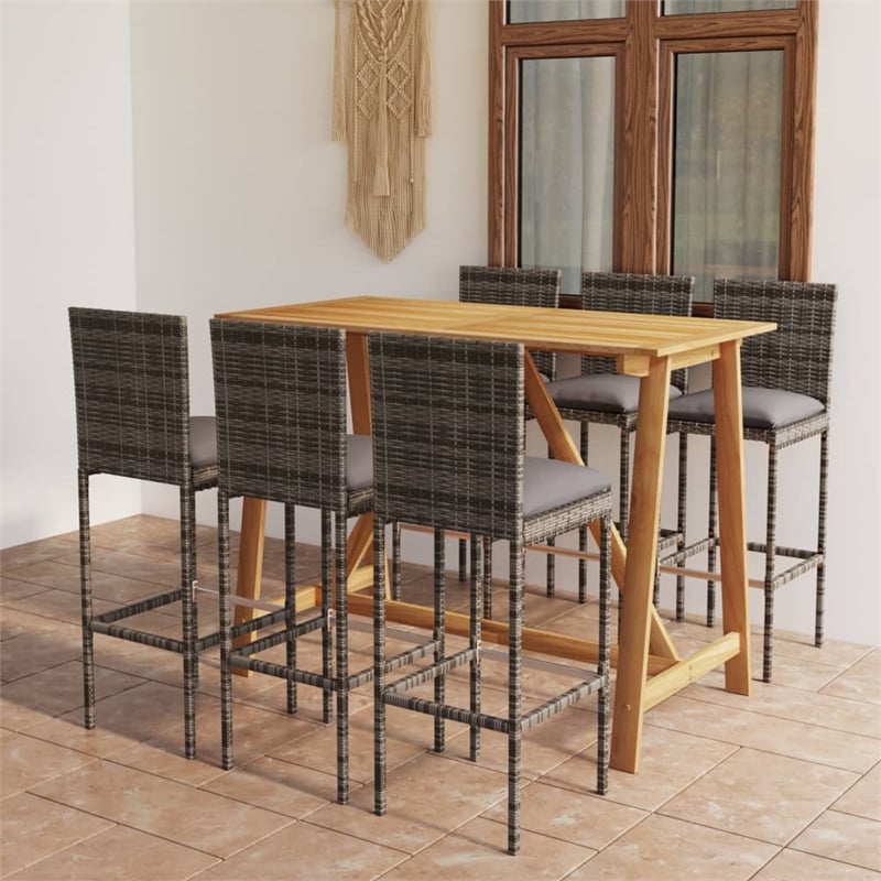 vidaXL 7 Piece Solid Acacia Wood Bar Set in Gray/Anthracite