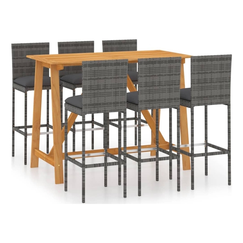 vidaXL 7 Piece Solid Acacia Wood Bar Set in Gray/Anthracite