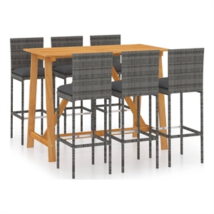 vidaXL 7 Piece Solid Acacia Wood Bar Set in Gray/Anthracite
