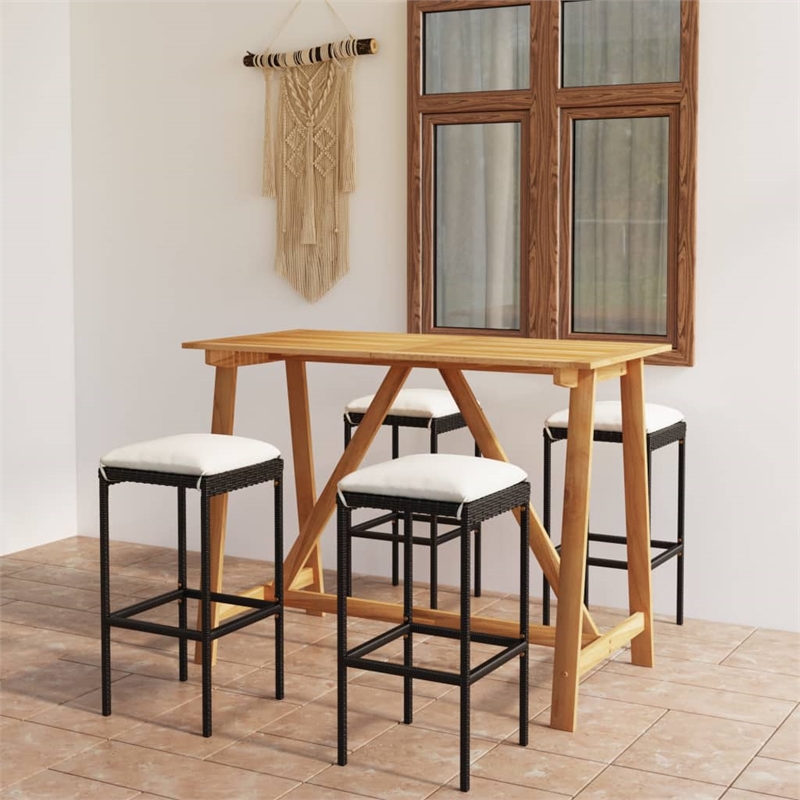 vidaXL 5 Piece Solid Acacia Wood Bar Set in Black/Cream