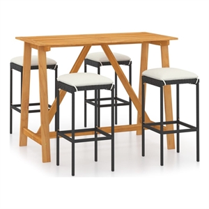 vidaXL 5 Piece Solid Acacia Wood Bar Set in Black/Cream