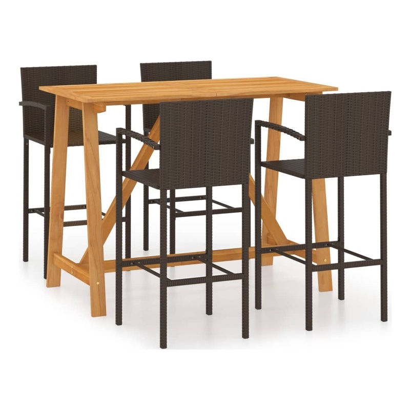 vidaXL 5 Piece Solid Acacia Wood Medium Bar Set in Brown