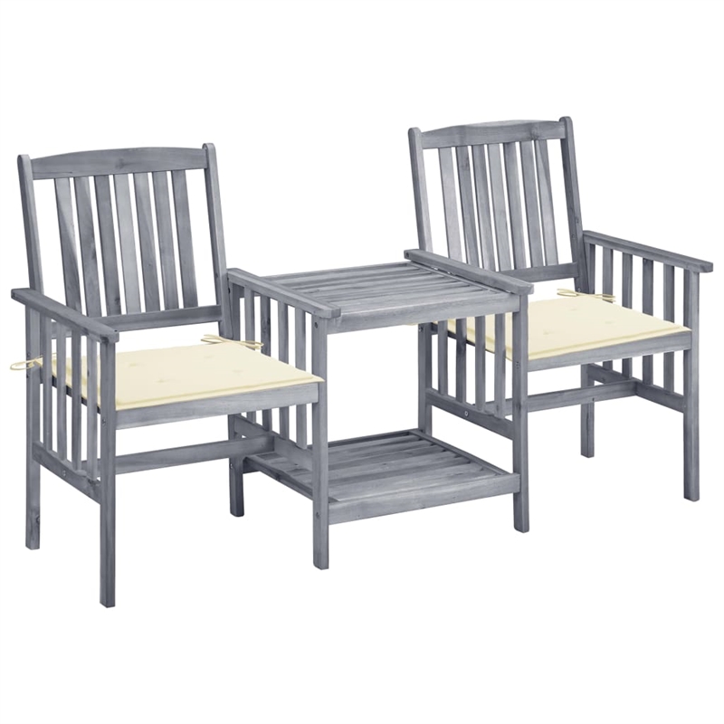 vidaXL Solid Acacia Wood Medium Furniture Set in Gray/Cream