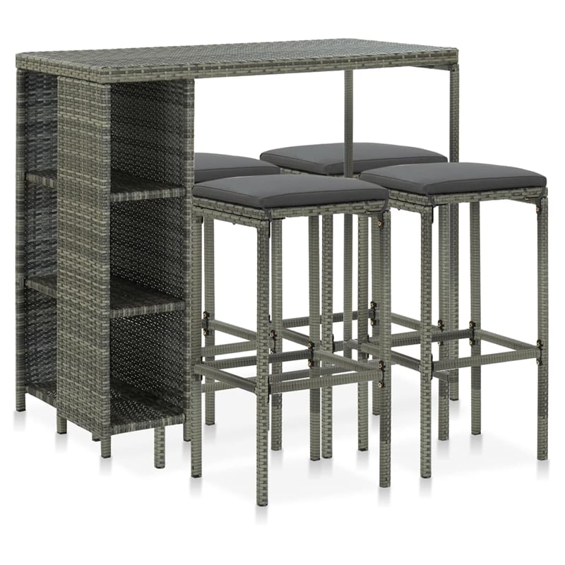vidaXL 5 Piece Poly Rattan Large Bar Set in Gray