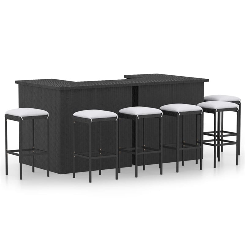 vidaXL 8 Piece Poly Rattan Large Bar Set in Black