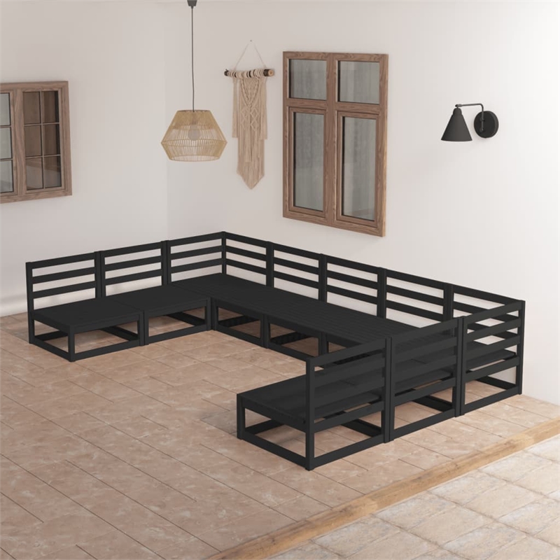 vidaXL 9 Piece Wood Large Garden Lounge Set in Black