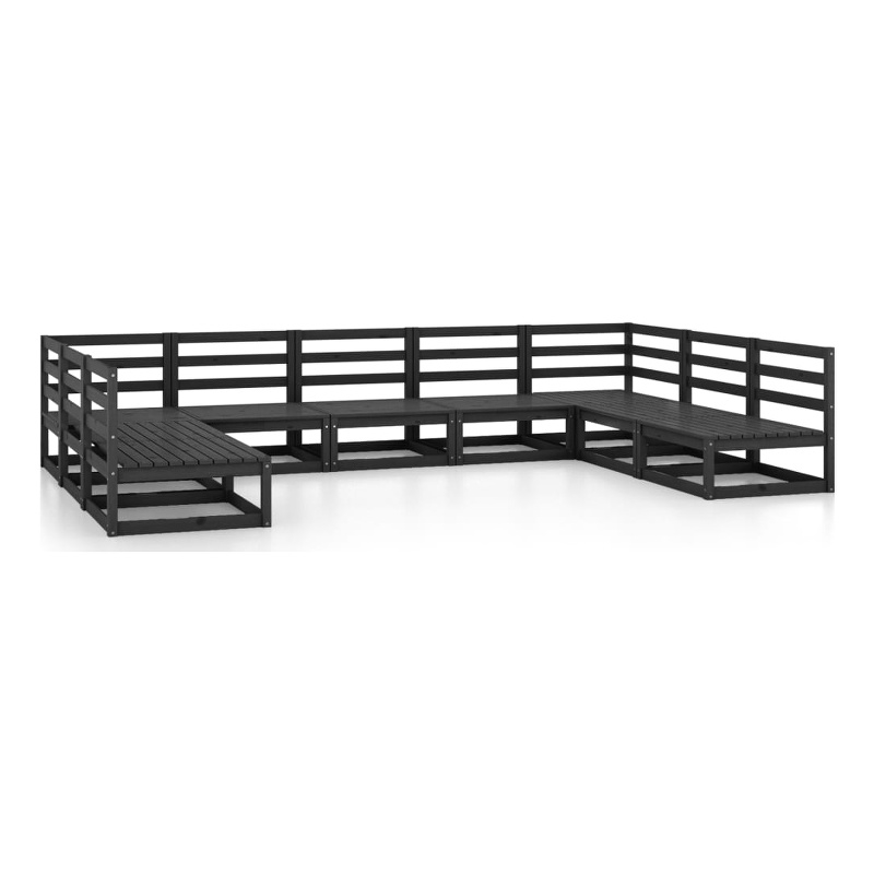 vidaXL 9 Piece Wood Large Garden Lounge Set in Black