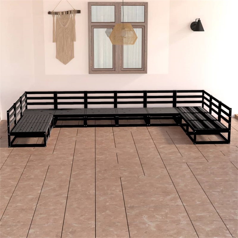 vidaXL 10 Piece Wood Large Garden Lounge Set in Black