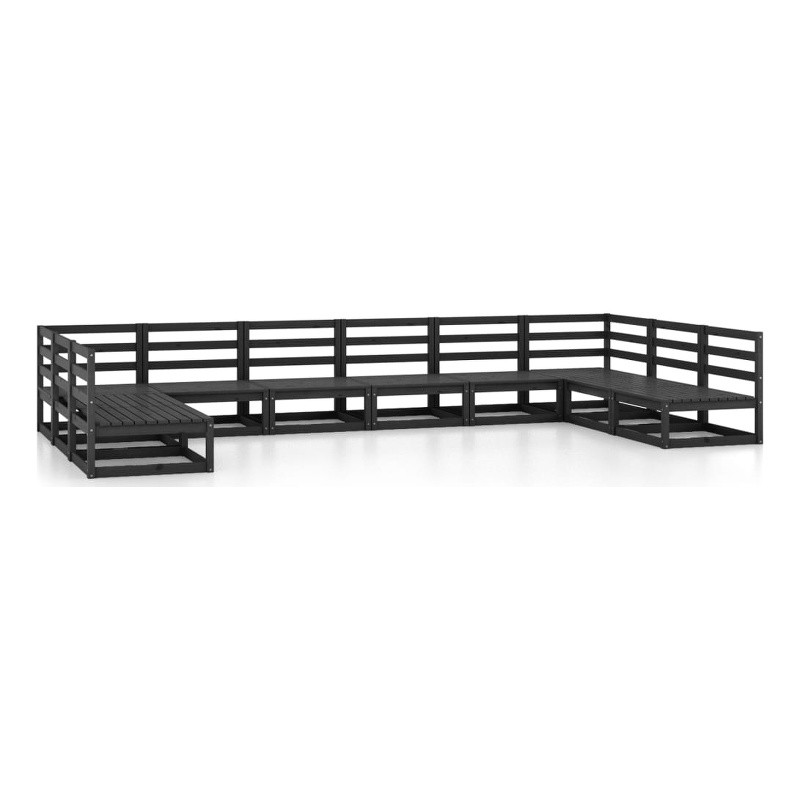 vidaXL 10 Piece Wood Large Garden Lounge Set in Black