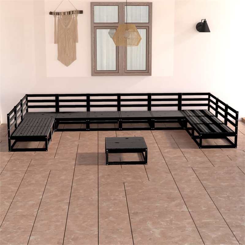 vidaXL 11 Piece Wood Large Garden Lounge Set in Black