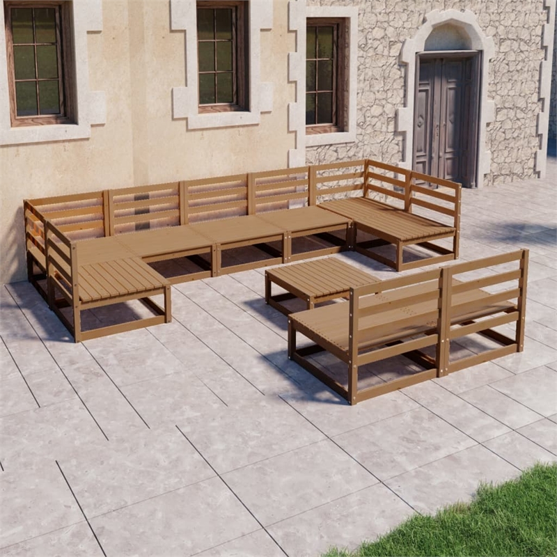 vidaXL 10 Piece Wood Medium Garden Lounge Set in Brown