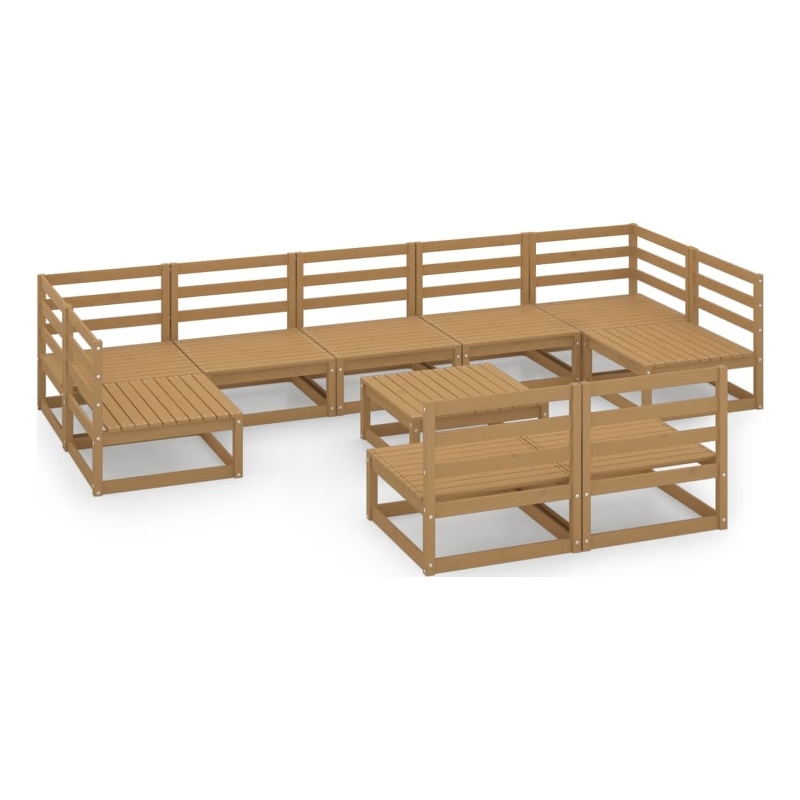 vidaXL 10 Piece Wood Medium Garden Lounge Set in Brown
