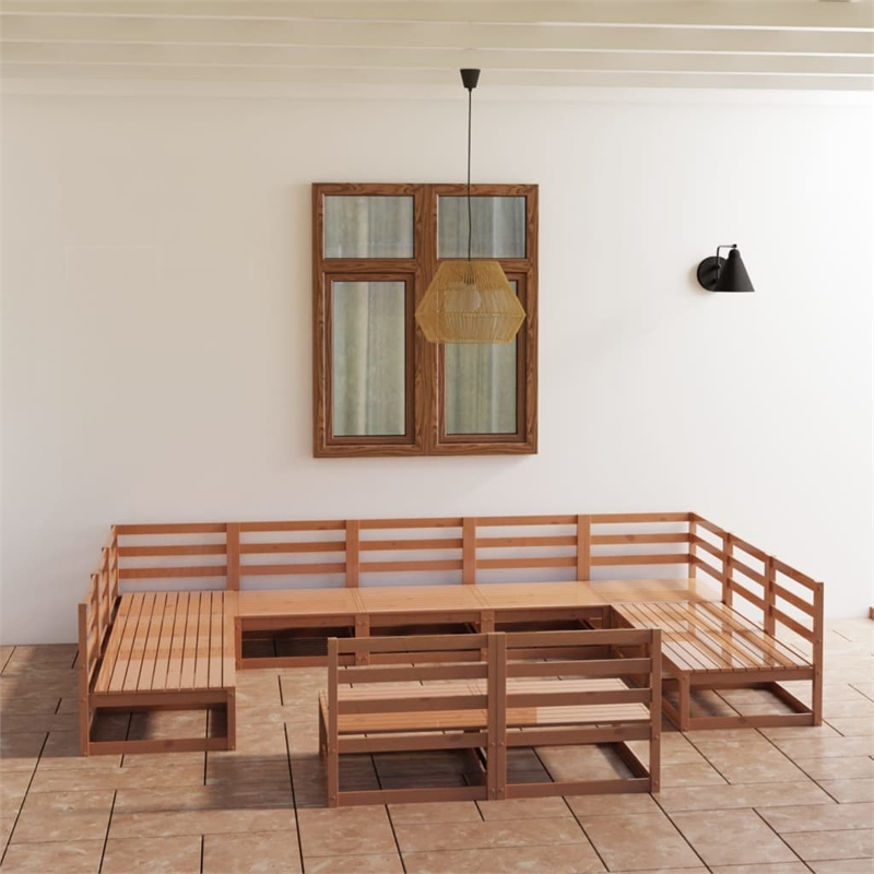 vidaXL 11 Piece Wood Garden Lounge Set in Brown