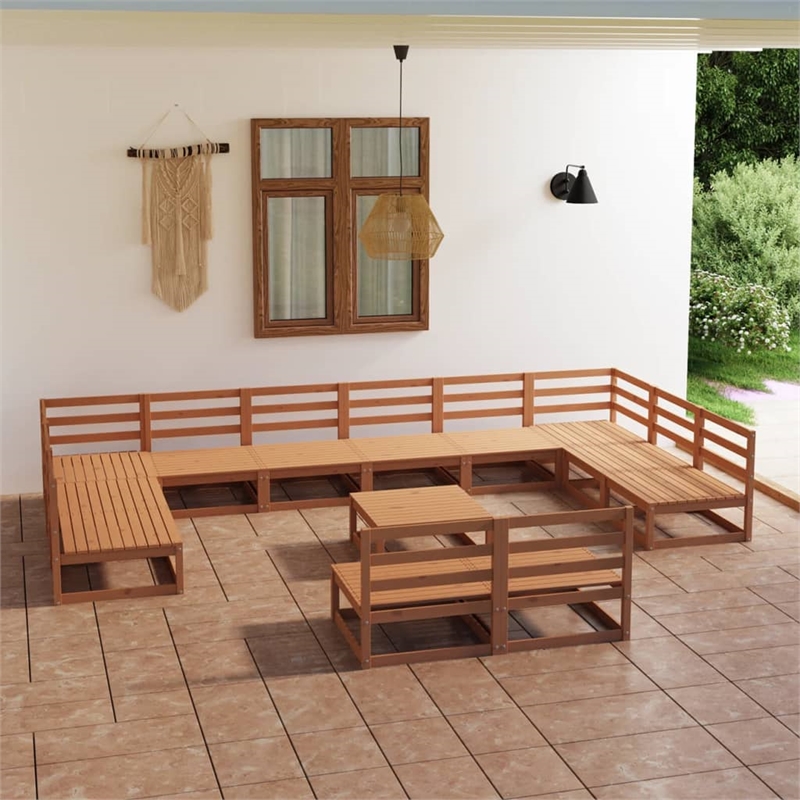 vidaXL 13 Piece Wood Large Garden Lounge Set in Brown