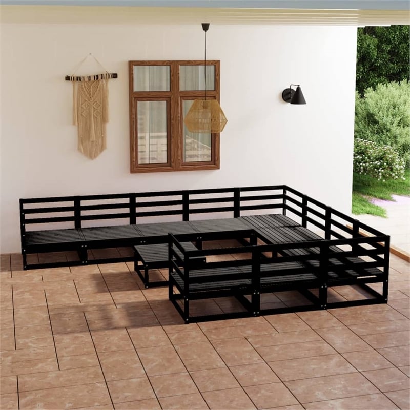 vidaXL 11 Piece Wood Garden Lounge Set in Black