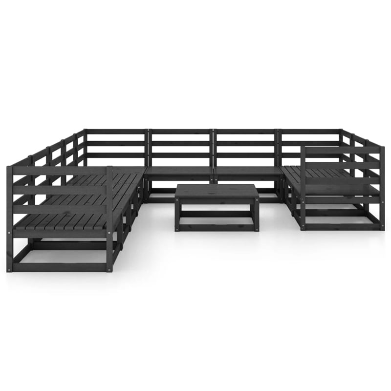 vidaXL 11 Piece Wood Garden Lounge Set in Black