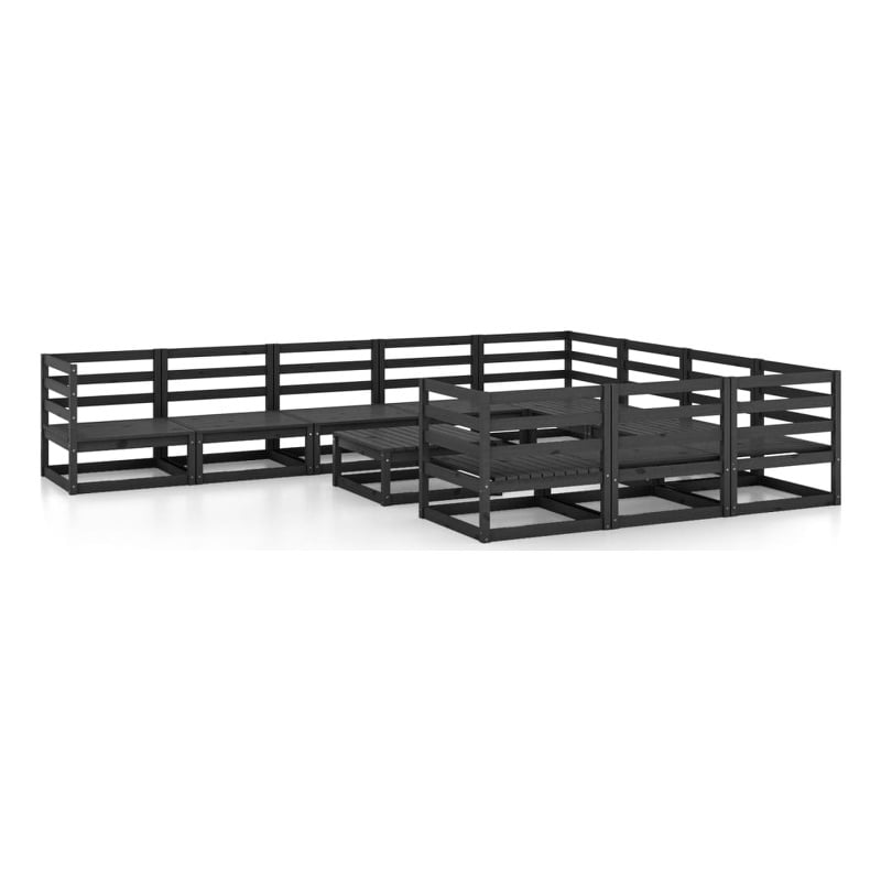 vidaXL 11 Piece Wood Garden Lounge Set in Black