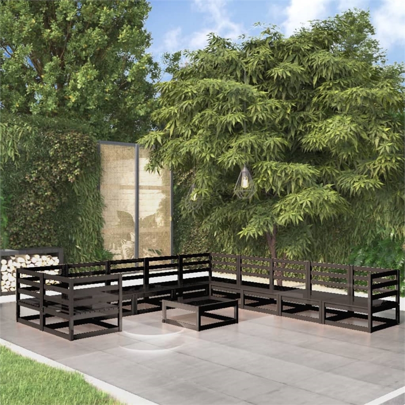 vidaXL 11 Piece Wood Garden Lounge Set in Black
