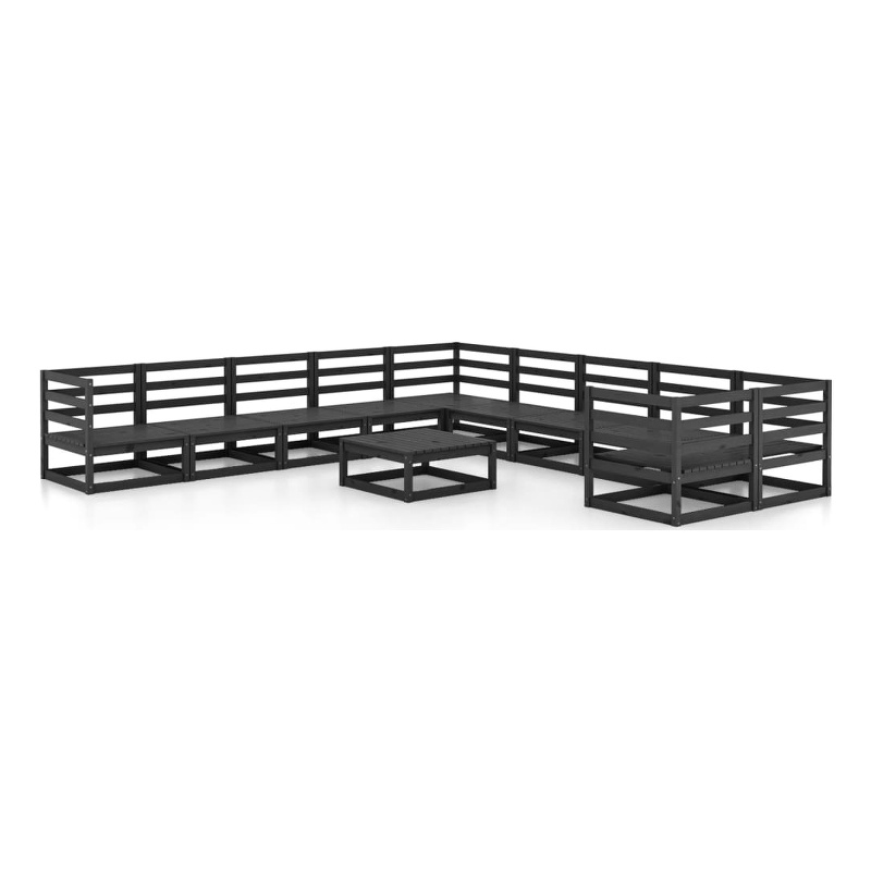 vidaXL 11 Piece Wood Garden Lounge Set in Black