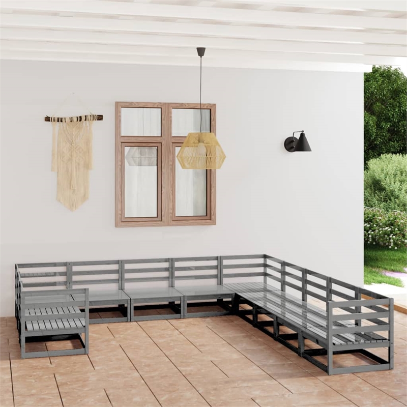 vidaXL 11 Piece Wood Medium Garden Lounge Set in Gray