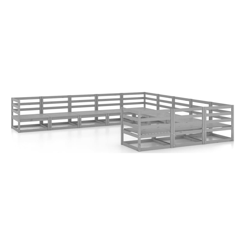 vidaXL 11 Piece Wood Medium Garden Lounge Set in Gray