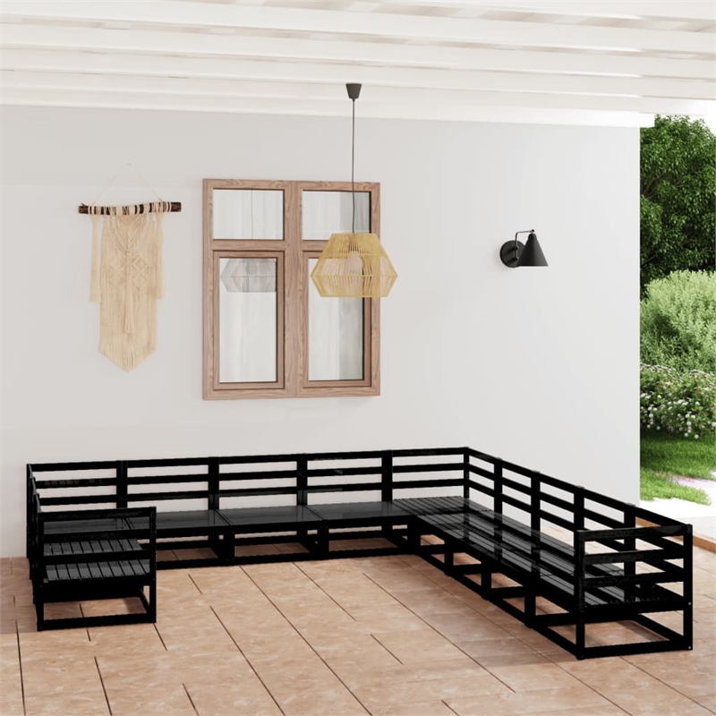 vidaXL 11 Piece Wood Large Garden Lounge Set in Black