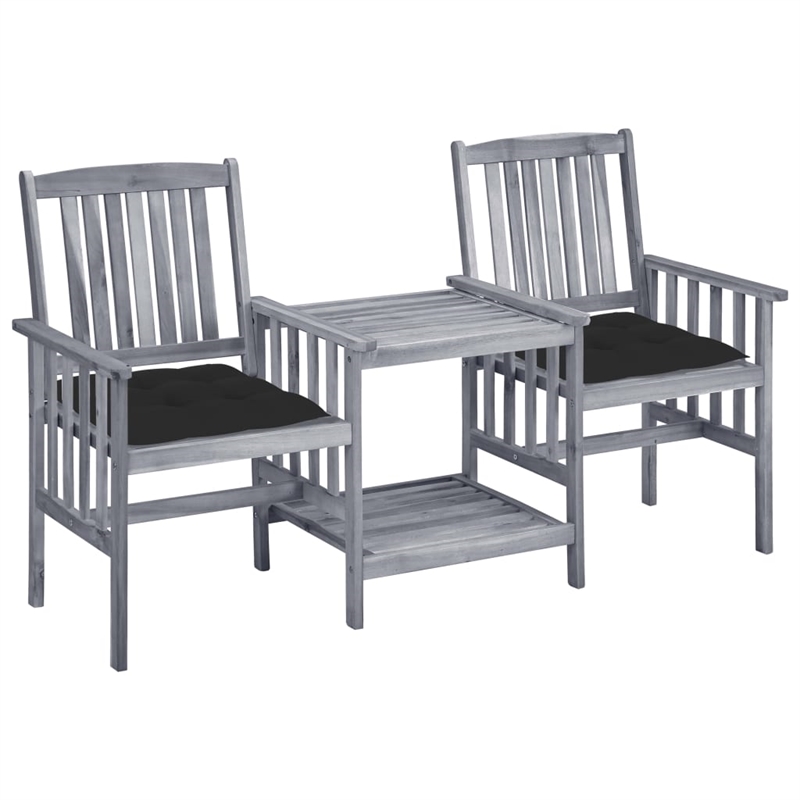 vidaXL Solid Acacia Wood Furniture Set in Black/Gray