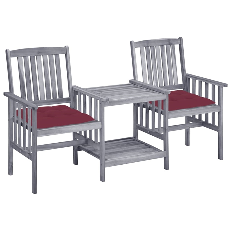 vidaXL Solid Acacia Wood Furniture Set in Gray/Red