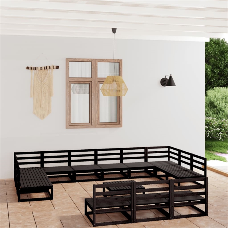 vidaXL 14 Piece Wood Large Garden Lounge Set in Black