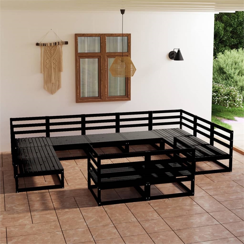 vidaXL 11 Piece Wood Large Garden Lounge Set in Black