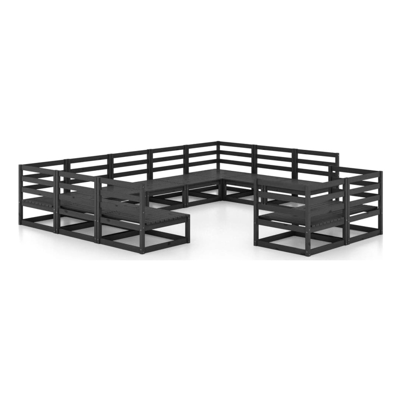 vidaXL 11 Piece Wood Large Garden Lounge Set in Black