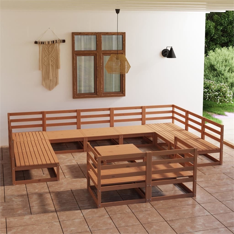 vidaXL 12 Piece Wood Small Garden Lounge Set in Brown