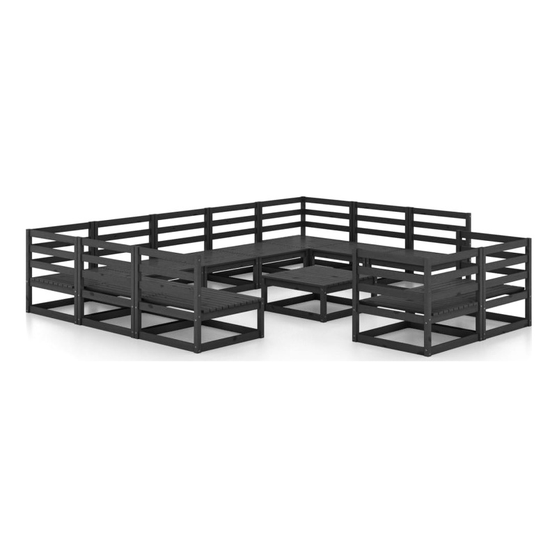 vidaXL 12 Piece Wood Medium Garden Lounge Set in Black
