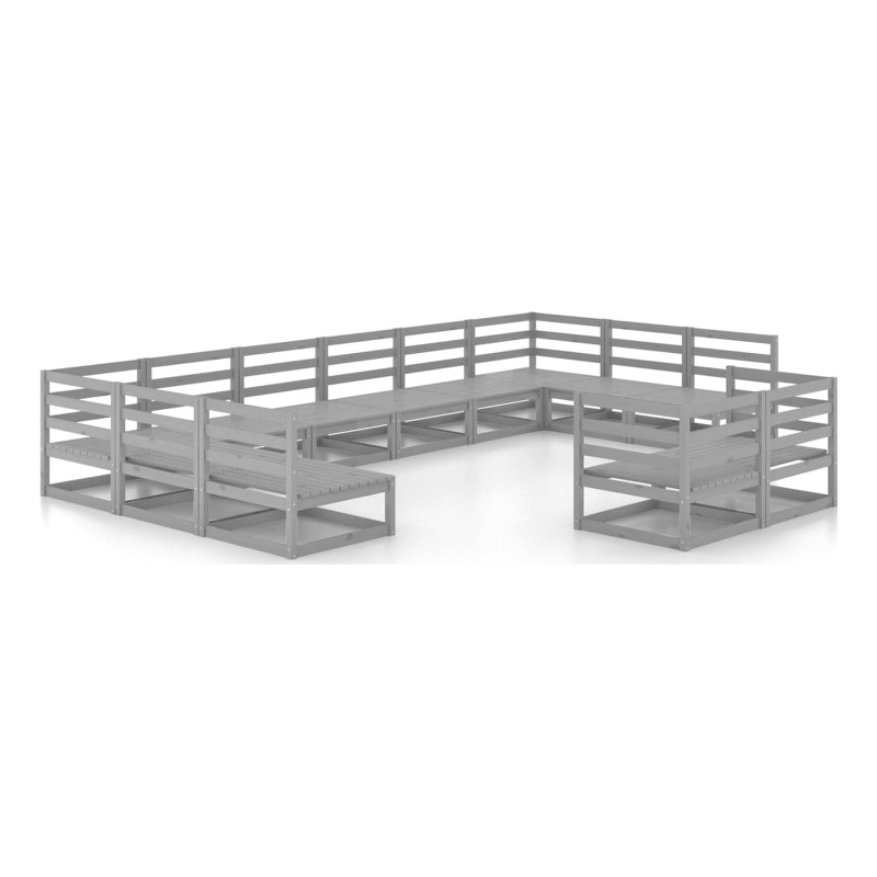 vidaXL 12 Piece Wood Large Garden Lounge Set in Gray
