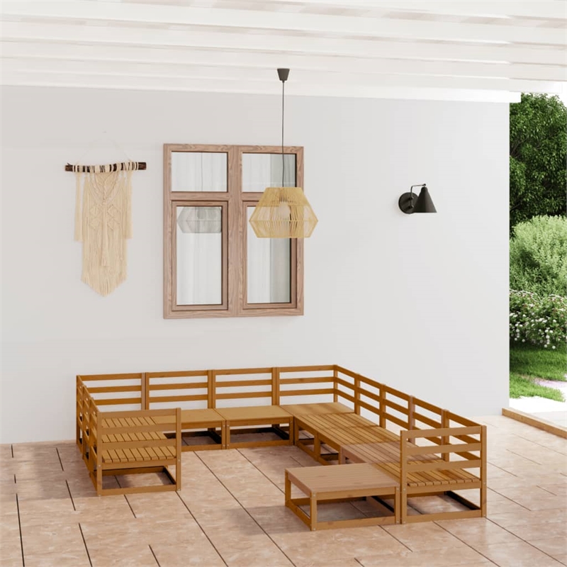 vidaXL 11 Piece Wood Small Garden Lounge Set in Brown