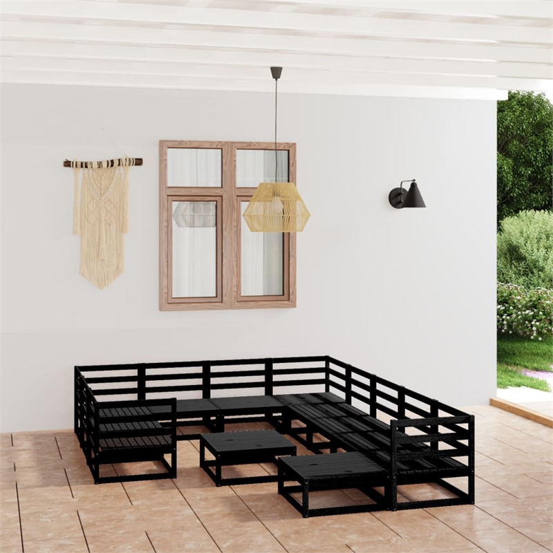 vidaXL 12 Piece Wood Garden Lounge Set in Black