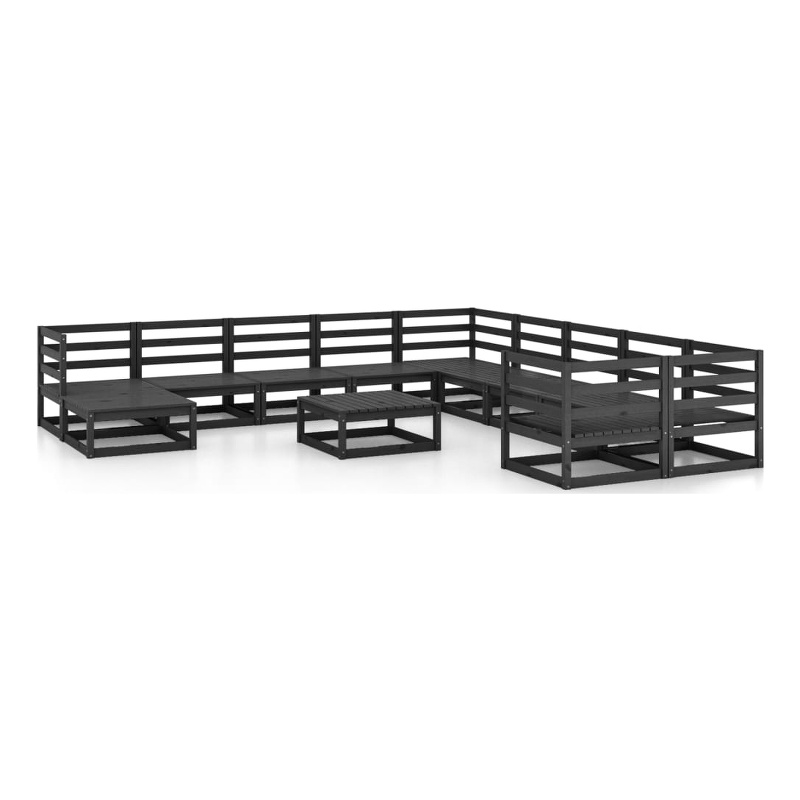 vidaXL 12 Piece Wood Large Garden Lounge Set in Black