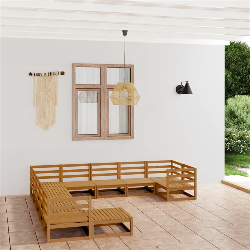 vidaXL 11 Piece Wood Large Garden Lounge Set in Brown