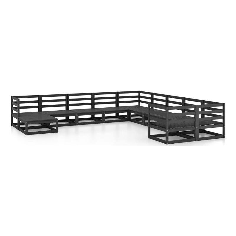 vidaXL 11 Piece Wood Garden Lounge Set in Black