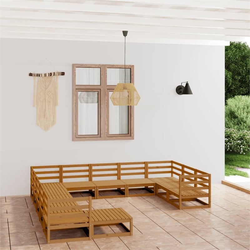 vidaXL 12 Piece Wood Medium Garden Lounge Set in Brown