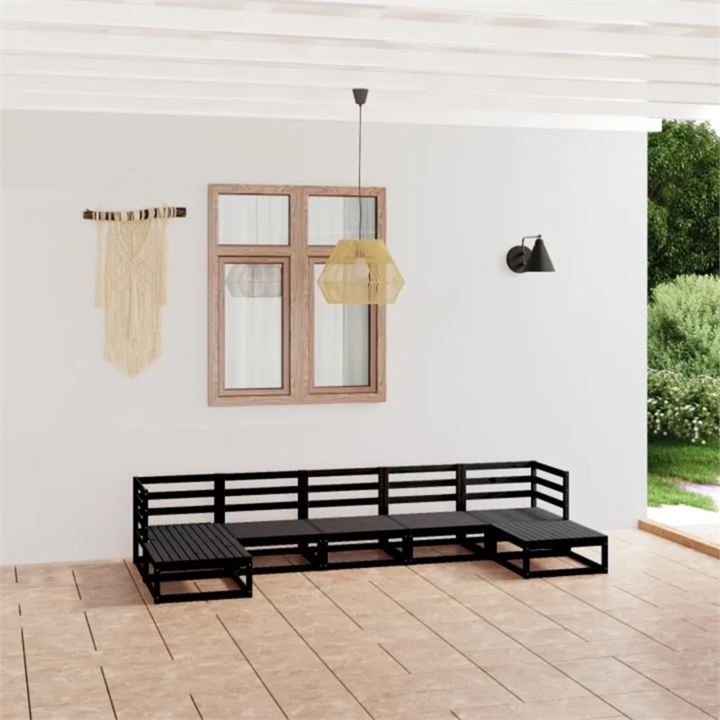 vidaXL 7 Piece Wood Standard Garden Lounge Set in Black