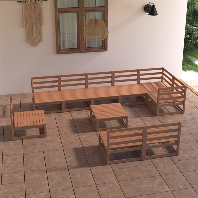 vidaXL 10 Piece Wood Large Garden Lounge Set in Brown