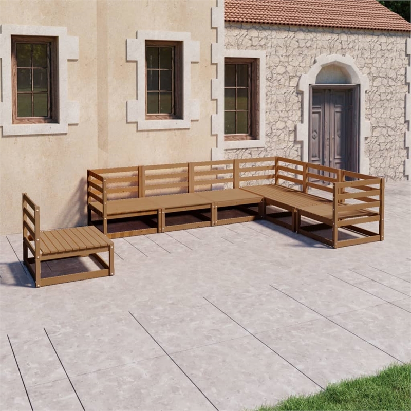 vidaXL 7 Piece Wood Medium Garden Lounge Set in Brown